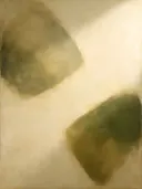 Abstract schilderij, kleurvelden in twee massa's in zand en olijf