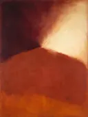 Abstract schilderij, kleurvelden op de diagonaal in vol terracotta