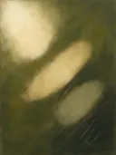 Abstract schilderij, kleurvelden op de diagonaal in zand en olijf