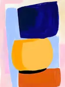 Abstract kleurvlakken schilderij in marineblauw en geel