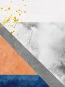 Abstract schilderij met diagonale kleurvlakken in oranje en grijs