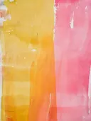 Abstract schilderij met verticale kleurvlakken in geel en roze