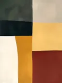 Minimalistisch schilderij met kleurvlakken in groen en oker