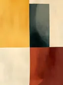 Minimalistisch schilderij met kleurvlakken in geel en roestrood