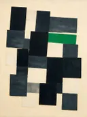Kleurvlakken in raster in de stijl Geometric Earth, in houtskool, leigrijs en gebroken wit, met een fel smaragdgroen accent