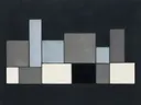 Kleurvlakken in raster in de stijl Geometric Earth, in steengrijs, bleek blauwgrijs en krijtwit, met een diepzwart accent