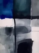 Grafisch schilderij met kleurvlakken in marineblauw en grijs