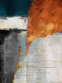 Abstract schilderij met marineblauw, terracotta en gouden lijnen