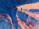 Schilderij: klif boven een roze horizon