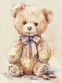 Aquarel van een teddybeer met strik