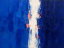 Abstract schilderij met het paletmes in kobalt en indigo