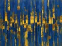 Abstract schilderij met het paletmes in kobalt en mosterd