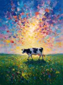 Koe in diep het landschap bij bloesem, schilderij van koe