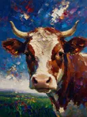 Koe portret in warm de mist, schilderij van koe portret