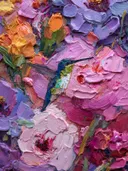 Close-up schilderij van kolibrikop met dikke verfstructuur