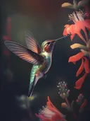 Kolibrie drinkt nectar uit rode bloemen