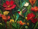 Kolibrie tussen rode bloemen, dieren schilderij
