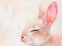Schilderij close-up van een konijn met roze oren