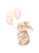 Konijn met roze en gele ballonnen