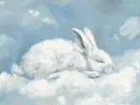 Slapend wit konijn tussen wolken