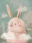 Schilderij close-up van een konijn met blozende wangen en lange oren