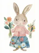 Schilderij van een konijn in jurk met bloemen, kinderkamer wanddecoratie