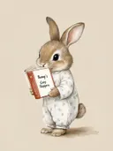 Schilderij van een konijn in pyjama dat een boek leest