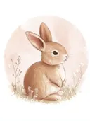 Schilderij van een konijn in een rond medaillon met bloemetjes