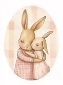 Schilderij van twee knuffelende konijnen in aquarelstijl