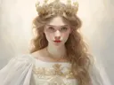 Portret van een vrouw met gouden kroon en witte jurk