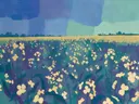 Schilderij van koolzaadveld in koele kleuren bij elkaar