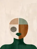 Kop met veel lucht in bosgroen, mid-century modern schilderij