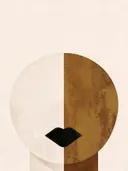 Kop met veel lucht in oker, mid-century modern schilderij