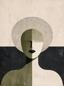 Kop voor een cirkel in olijfgroen, mid-century modern schilderij