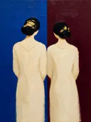 Koppel van de rug, olieverf in diep royal blauw, schilderachtig olieverf schilderij, koppel van de rug