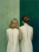 Koppel van de rug, olieverf in donker diepgroen, schilderachtig olieverf schilderij, koppel van de rug