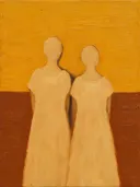 Koppel van de rug, olieverf in donker saffraan en roest, schilderachtig olieverf schilderij, koppel van de rug