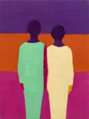 Schilderachtig olieverf schilderij, koppel van de rug in fel magenta