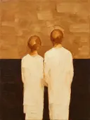 Schilderachtig olieverf schilderij, koppel van de rug in kaneel en karamel