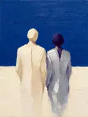 Schilderachtig olieverf schilderij, koppel van de rug in kobalt en violet