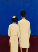 Koppel van de rug, olieverf in royal blauw, schilderachtig olieverf schilderij, koppel van de rug