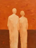 Schilderachtig olieverf schilderij, koppel van de rug in terracotta