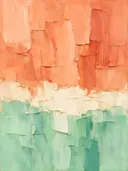 Abstract schilderij met het paletmes in koraal en mint