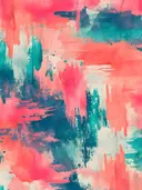 Abstract schilderij met koraalroze en teal penseelstreken