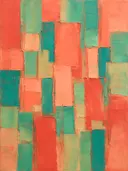 Abstract schilderij met het paletmes in koraal en turkoois