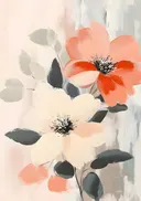 Abstract schilderij van koraalkleurige bloemen
