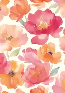Schilderij van een koraalkleurig pioenrozen patroon