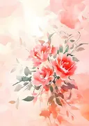 Schilderij van koraalrode rozen in aquarelstijl