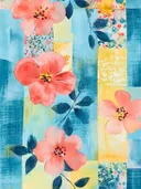 Koraalroze bloemen met bladpatronen op een turquoise achtergrond