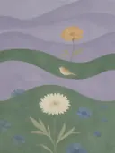 Schilderij van korenbloemenveld in lila en mosgroen